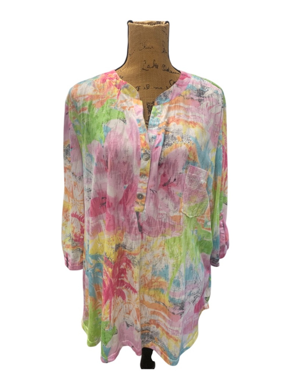 T|O Thomas & Olivia Multicolored Abstract  Women’s Blouse Sz-2X